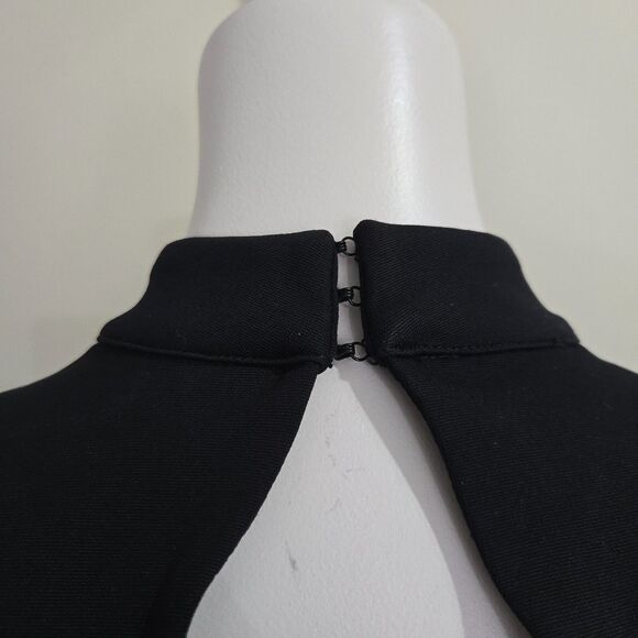 Bebe Vtg Y2K Black Mini Dress S Plunge Neck Sheer Sleeve Rhinestones Open Back - Picture 8 of 14